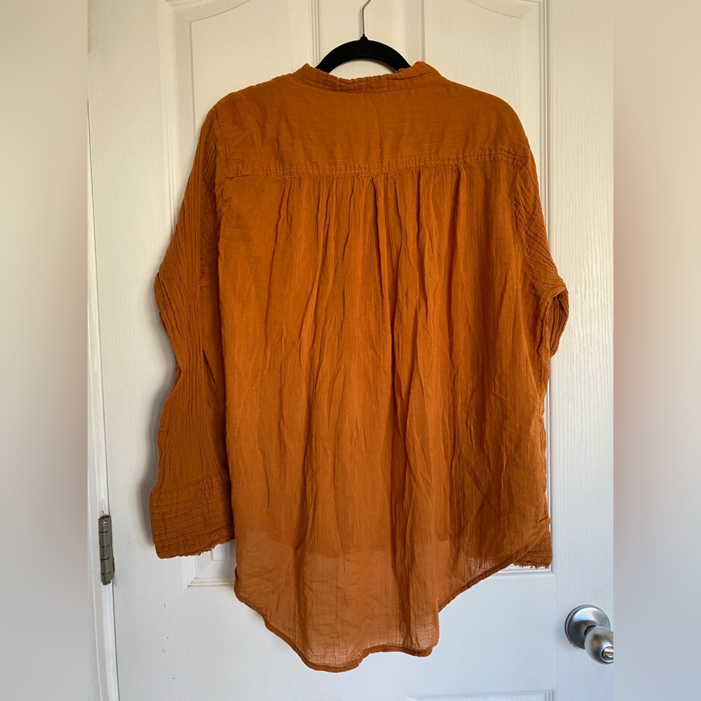 FREE PEOPLE FP ONE Voile Miles Tuxedo Button Down Long Sleeve Shirt Rust Medium - Picture 4 of 12
